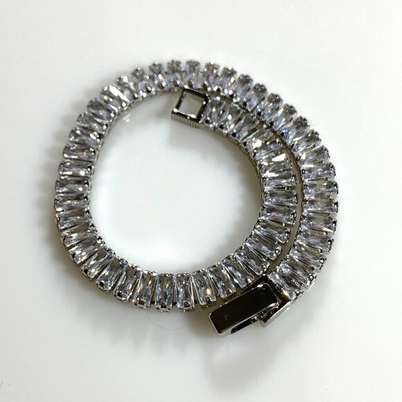 Sterling Silver with Clear Cubic Zirconia Baguette Tennis Bracelet - Picture 9 of 12